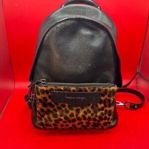 Rebecca Minkoff Emma Leopard print Backpack in black leather and Calf Hair NWOT